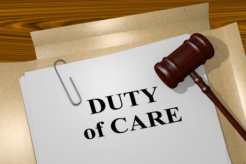 3D illustration of "DUTY of CARE" title on legal document