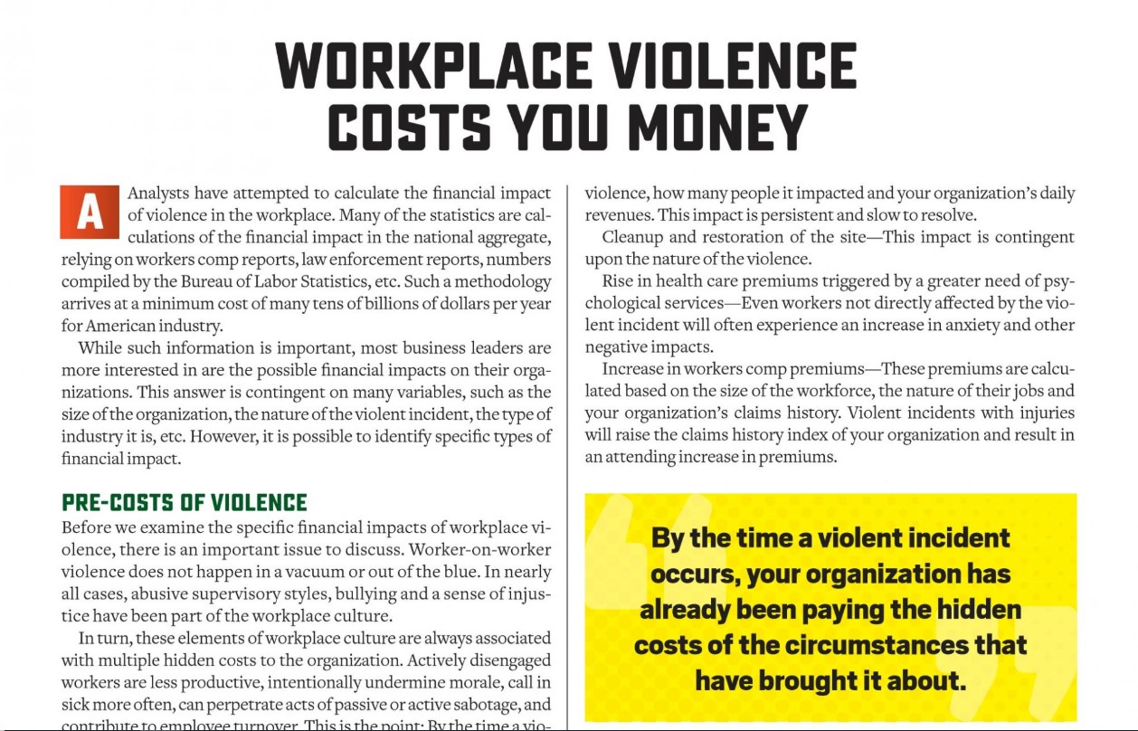 Workplace Violence- Cost Money